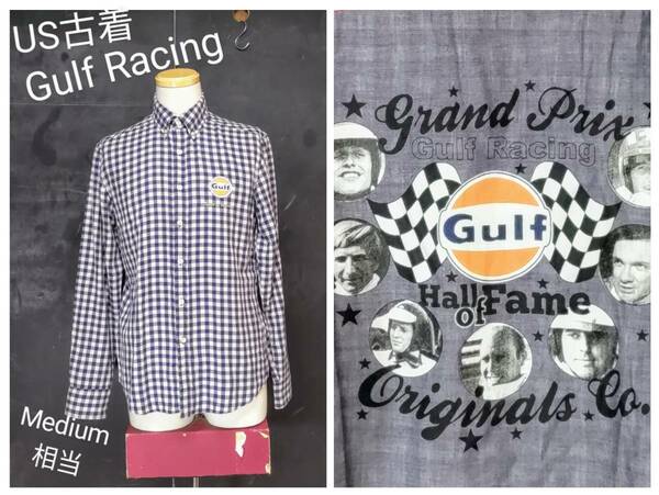 ★送料無料★ ＵＳ古着 Gulf Racing Spirit of Racing GRANDPRIX ORIGINALS ガルフレーシング ボタンダウンシャツ Medium 相当
