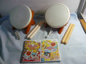 任天堂　Wii 周辺機器　タタコン　太鼓の達人　太鼓とバチ 2個 + ソフト2枚　中古　