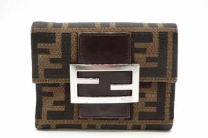 フェンディ ズッカ 三つ折り 財布 FFロゴ ナイロンキャンバス 茶 ブラウン 良品 FENDI 6779k