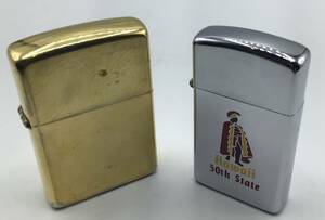 【9163】Zippo ジッポースリムタイプ Hawaii 50th State/ゴールドメッキ　アンティーク オイルライター おまとめ2点　