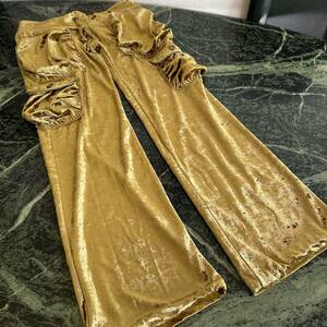 【美品】FREAKSLY★フリークスライ ベロアパンツ Mサイズ ゴールド 柔らか 金色 レディース 浅履き
