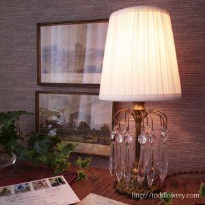 【華やかにきらめく光の泉】イギリス アンティーク テーブルランプ 照明 ライト◆Antique Table Lamp with Prism◆