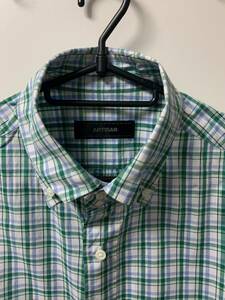 コムサ アルチザン スーピマコットン 長袖シャツ メンズ ブルー×グリーン サイズS チェック ボタンダウンシャツ