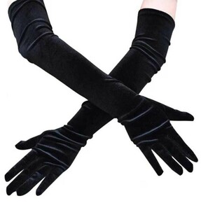 ベロア冬素材黒ブラックストレッチロング手袋ダンスコスプレウエディンググローブ新品55cm丈