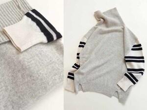 M'S Style / エムズスタイル ふわとろウールカシミヤ タートルネックニット Ｍ/メランジライトグレー 袖 白黒 