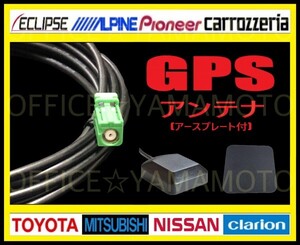 GPSアンテナケーブル(コード)緑角型(内側丸型)アースプレート付 配線ケーブル(約3m) パイオニア カロッツェリア 日産 ナビ AVICシリーズ 3b