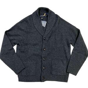 1円～未使用　ブルックスブラザーズ　BROOKS BROTHERS SCOTTISH LAMBSWOOL くるみボタン ショールカラーカーディガン ダークグレー 黒 灰 L