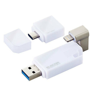エレコム iPhone iPad USBメモリ Apple MFI認証 Lightning USB3.2(Gen1) USB3.0対応 Type-C変換アダプタ付 128GB ホワイト MF-LGU3B128GWH