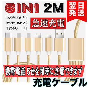 5in1 iPhone 充電ケーブル 同時急速 アンドロイド iPad 2M