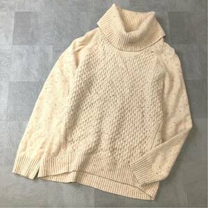 【カシミア混】LAURA ASHLEY ローラアシュレイ タートルネック ケーブルニット レディース Mサイズ ミックスベージュ