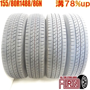 中古タイヤ 155/80r14 88/86N スタッドレスタイヤ BRIDGESTONE BLIZZAK VL1 4本セット プロボックス 中古 14インチ