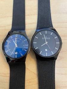 SKAGEN スカーゲン 腕時計 2点 T233XLTMN 青文字盤 956XLTBB チタン 不動 ジャンク