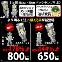 ダイハツ タフト (LA900S/910S) 対応 LED バックランプ T16 爆-BAKU-800lm ホワイト 6600K 2個 後退灯 5-A-1_画像4