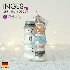 クリスマスツリー 飾り オーナメント INGE-GLAS MANUFAKTUR かわいい雪だるまとこども 12.5cm ［10018S021］