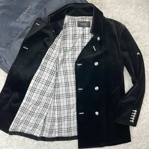 美品!!希少!!バーバリーブラックレーベル BURBERRY BLACK LABEL トレンチコート ベロア 銀ボタン ノバチェック Mサイズ ブラック 黒