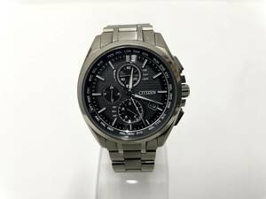 【中古】CITIZEN ATESSA シチズン アテッサ H804-T018696 メンズ腕時計 チタニウム ブラック文字盤 チタン 多針アナログ 電波ソーラー