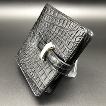 【送料無料】本物保証・一枚革　シャム　クロコダイル　二つ折り財布　ブラック H3_画像3