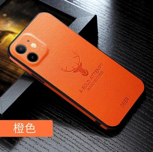 【送料無料】iPhone13PRO MAX iPhoneケース　鹿　オレンジ　レザー 耐衝撃　iPhone13PROMAX