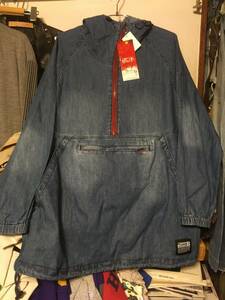 2312新品ワークマンWORKMANブルービーBLUE Bストーンウォッシュ加工DENIMデニムHALFハーフZIPジップ アノラックMジャケット フード パーカ