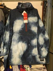 2312新品ワークマンWORKMANブルービーBLUE Bケミカルウォッシュ加工DENIMデニムHALFハーフZIPジップ アノラックLジャケット フード パーカ