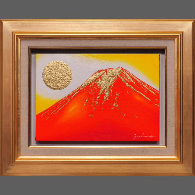 ● Golden Sun Sunrise Red Fuji (Fujiyoshida) ●Atsushi Gando peinture à l'huile avec cadre bonne chance Mont Fuji, résidence, intérieur, œuvres faites à la main, autres