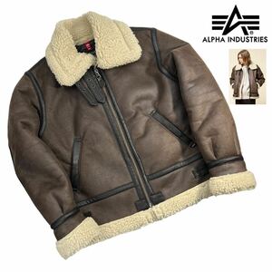 新品同様 ALPHA INDUSTRIES アルファ B-3 フェイクムートンジャケット サイズM(レディース) ブラウン フライトジャケット 極美品 A2999