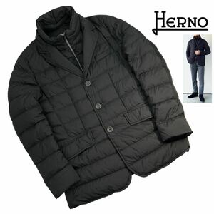 定価10万超 極美品 HERNO ヘルノ ダブルフェイス ダウンテーラードジャケット サイズ48/L相当 ブラック 最高級品 極美シルエット A3018