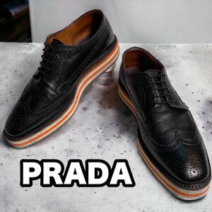 PRADA 厚底 革靴 ウイングチップ レザーシューズ ダービーシューズ 黒 プラダ