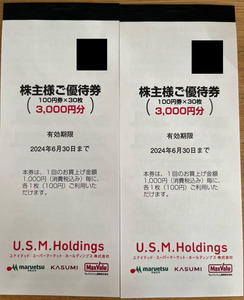 送料無料 最新 USMH ユナイテッドスーパーマーケット 株主優待券 6000円分 2024年6月まで カスミ/マルエツ/マックスバリュ