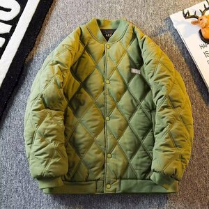 お色選択可 秋冬 キルティングコート メンズ 中綿ジャケット アウター キルティングジャケット　防寒　カジュアル Lサイズ以上 緑
