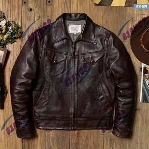 「81SHOP」高品質★レトロレザージャケット ホースハイド 革ジャン シングルライダース 本革 バイクレザー ヴィンテージ アメカジ S～5XL