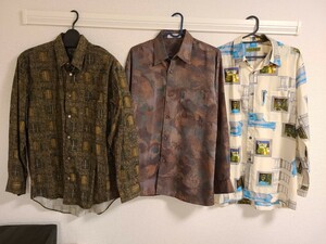 【福袋】　長袖柄シャツ(アロハシャツ)　3点まとめ売り 古着 ヴィンテージ レトロ vintage シャツメンズ 総柄　アロハ 長袖シャツ