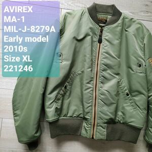 AVIREXアヴィレックス■美品 USAF 1950s 復刻 MIL-J-8279A 初期型 MA-1 フライトジャケット XL セージグリーン ボンバー上野商会 定価60000