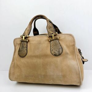 1円〜 GUCCI グッチ ハンドバッグ レザー ブラウン ベージュ 茶色 ミニボストン ボストンバッグ パイソン 蛇皮 革 GG柄 マーモント 