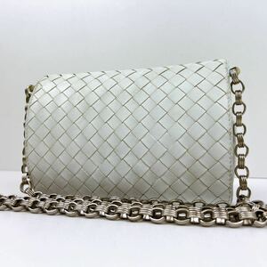 1円〜 Bottega Veneta ボッテガ ヴェネタ ショルダーバッグ チェーンショルダー ホワイト 白色 イントレチャート 編み込み レザー べネタ