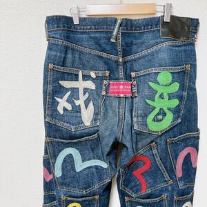 1円〜 EVISU エヴィス ジーンズ デニム カモメ デニムパンツ メニーポケット カラフル No.2 lot 0065 36×34 XL 刺繍 Gパン ジーパン 