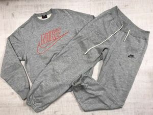 ナイキ NIKE 紺タグ 80s オールド スポーツ ストリート ロゴプリント 裾ゴム スウェット上下 セットアップ メンズ コットン混合 M グレー