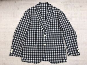 ヒルトン HILTON 伊製生地 HAVANA FABRIC by marzotto チェック 2つボタン 一重 テーラードジャケット メンズ サイドベンツ 紺/白