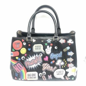 ANYA HINDMARCH アニヤ・ハインドマーチ トートバッグ ステッカーズ レザー ブラック 内側ペン汚れ有 使用感有 KH H9CE