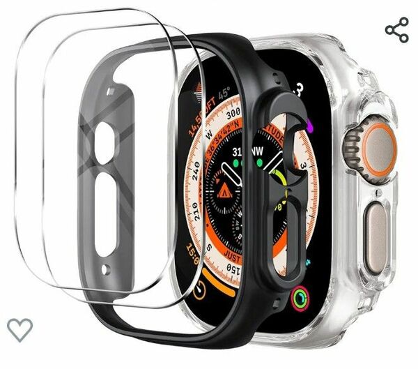 【新品、未使用】Apple Watch Ultra用　保護ケース(2個、ブラックとクリア)　強化ガラス付きWatch