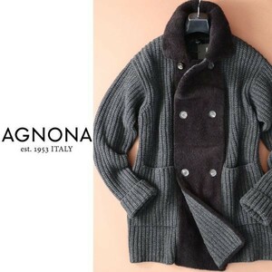 dp176●AGNONA●最高峰アニオナ●メンズ●最高級カシミヤニット×ムートン仕立てコート●XXL●ロロピアーナやブルネロクチネリお好きな方も