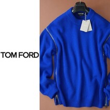 dp182●TOM FORDトムフォード●たっぷりリッチな厚口カシミヤ100％●YVES BLUEニットデザインセーター●46/XS●コートいらずな最上級ニット_画像1