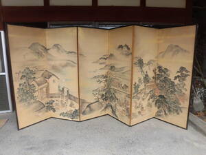 { beautiful goods } folding screen gold sand . folding screen water ink picture [ agriculture .. map ] six bending 231212