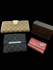 【C】グッチ　GUCCI　財布＆キーケース3点まとめ　GGキャンバス　GG柄　長財布　折り財布　レディース　