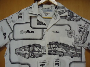 即決　ハワイ　The Bus　バス運転手　制服　ヴィンテージ　アロハシャツ　白色　ロゴ・バス・花・風景柄　Ｌ-ＸＬ　男6