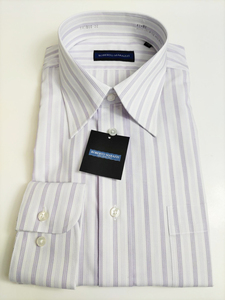 形態安定ワイシャツ Lサイズ 41-82 レギュラーカラー パープルストライプ 長袖 新品 ビジネスシャツ RM3000-22