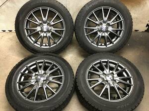 【185/60R15】バリ山19年製ダンロップ スタッドレスタイヤ【15×5.5J+42 PCD100 4H】VELVAアルミホイール 4本 アクア,ヴィッツ,フィット