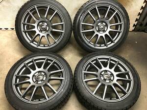 【215/45R17】95%山グッドイヤー スタッドレスタイヤ【17×7J+48 PCD100 5H】A-TECHアルミホイール４本 86,BRZ,プリウス