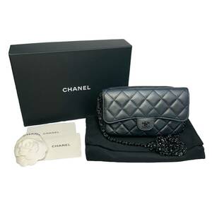 【美品】CHANEL シャネル チェーンウォレット フォンケース 希少オールブラック マトラッセ ココマーク 財布　