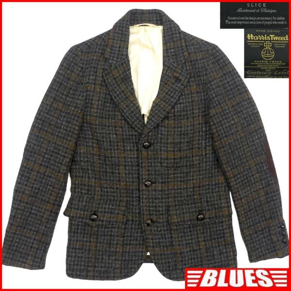 即決★SLICK Harris Tweed 別注★メンズS テーラードジャケット スリック ハリスツイード コラボ 36 ウール エルボーパッチ くるみボタン